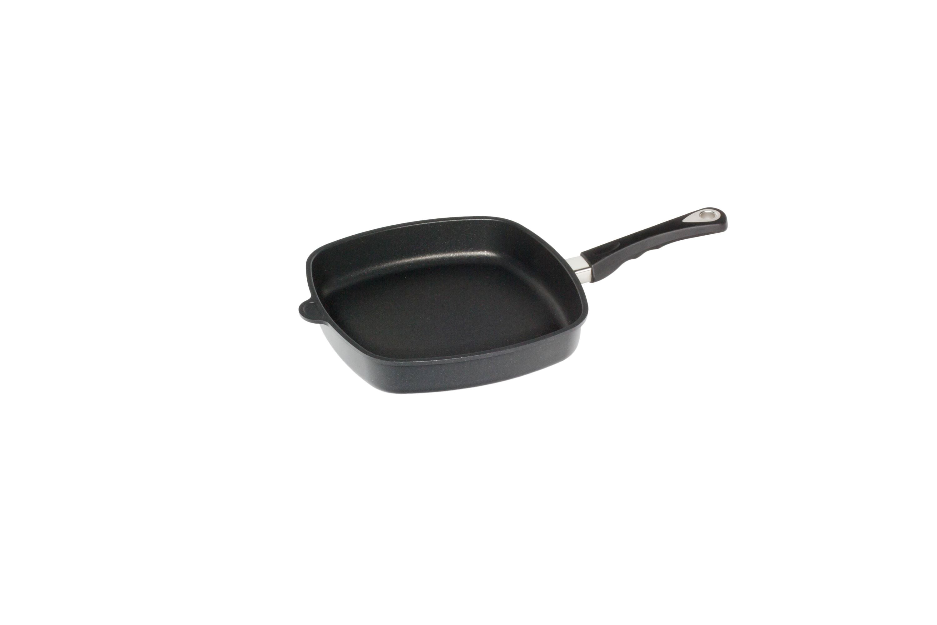 AMT Eckpfanne "Flach" (Mit festem Stiel), Aluminiumguss, Schwarz, Abmessungen: 20x20cm, 26x26cm, 28x28cm