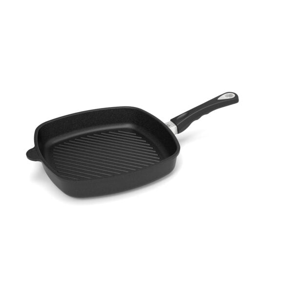 AMT Eckpfanne (Mit Grillboden, mit abnehmbaren Stiel), Aluminiumguss, Schwarz, Abmessungen: 20x20cm, 26x26cm, 28x28cm