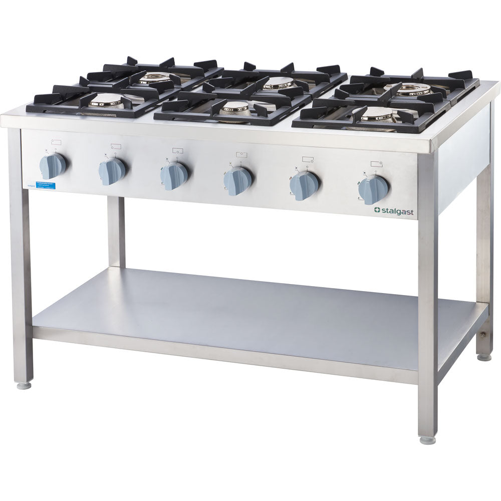 Stalgast Gasherd mit 6-Brenner (3,5+3x5+2x7kW), Edelstahl, Serie: 700, 1200x700x850mm