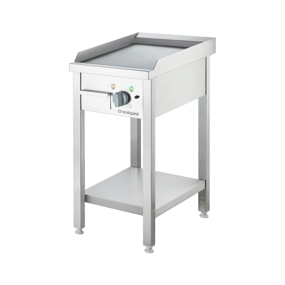 Stalgast Elektro-Griddleplatte (Glatte Grillfläche, als Standgerät - Unterbau offen), Edelstahl, 4,05kW, 400V, 400x700x850mm