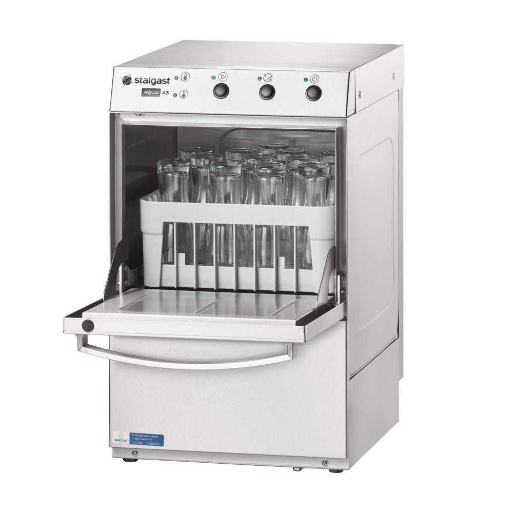 Stalgast Gläserspülmaschine "AQUA A3 Universal" (mir Klarspülmittel- und Reinigerdosierpumpe), Edelstahl, Silber, 2,77kW, 230V, 465x565x720mm