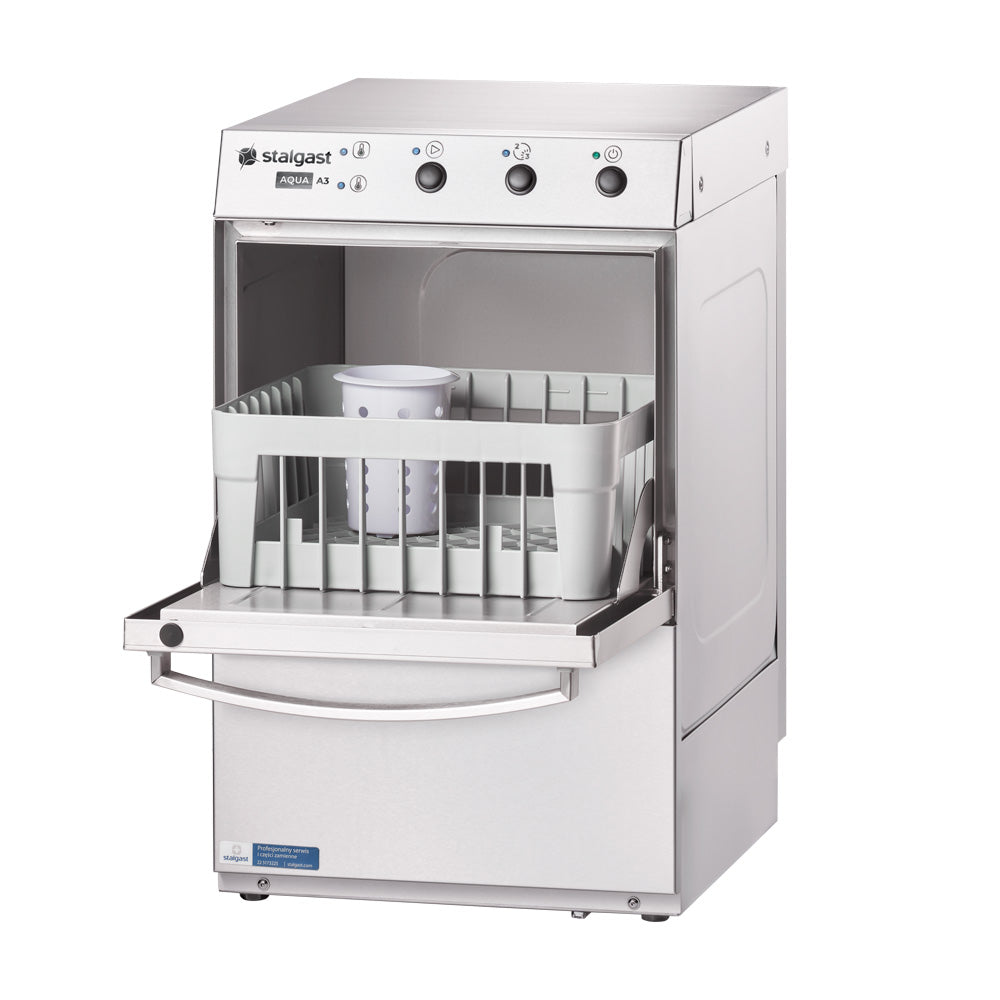 Stalgast Gläserspülmaschine "AQUA A3 Bistro" (mit Klarspülmitteldosier-, Reinigerdosier- und Ablaufpumpe), Edelstahl, Silber, 2,77kW, 230V, 415x530x680mm