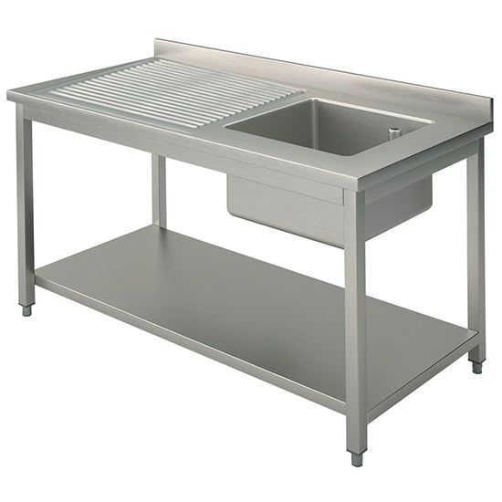 Mastro Spültisch, 1 Becken, Tropftasse links, auf Beinen, mit Zwischenboden, 1200x700 mm