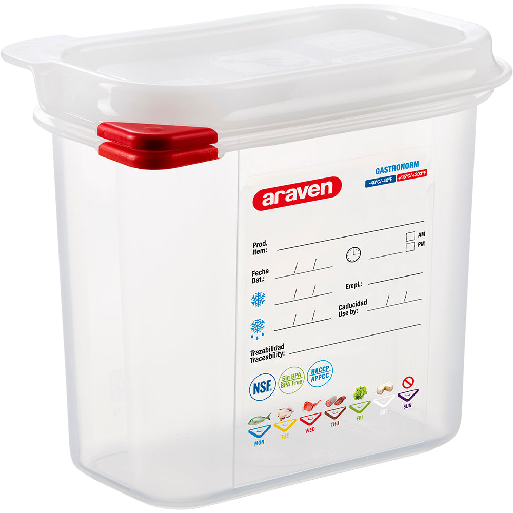 ARAVEN GN-Behälter (GN1/9-150mm, mit Deckel), Polypropylen, Transparent, Inhalt: 1,5L, 108x176x150mm