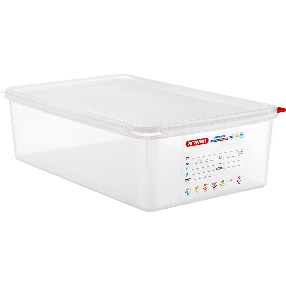 ARAVEN GN-Behälter (GN1/1-150mm, mit Deckel), Polypropylen, Transparent, Inhalt: 21L, 325x530x150mm