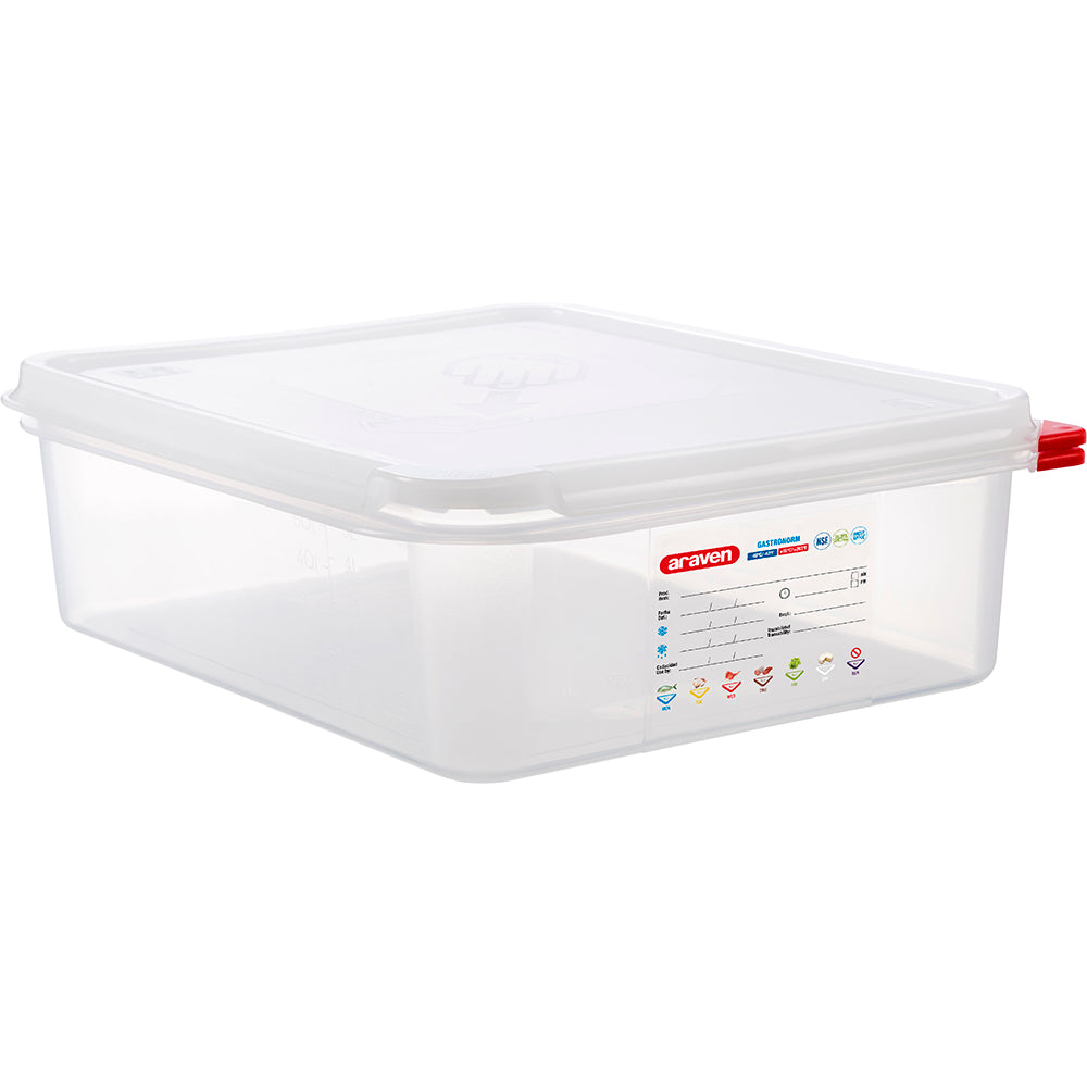 ARAVEN GN-Behälter (GN1/2-100mm, mit Deckel), Polypropylen, Transparent, Inhalt: 6,5L, 325x265x100mm