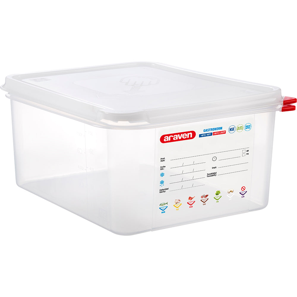 ARAVEN GN-Behälter (GN1/2-150mm, mit Deckel), Polypropylen, Transparent, Inhalt: 10L, 325x265x150mm