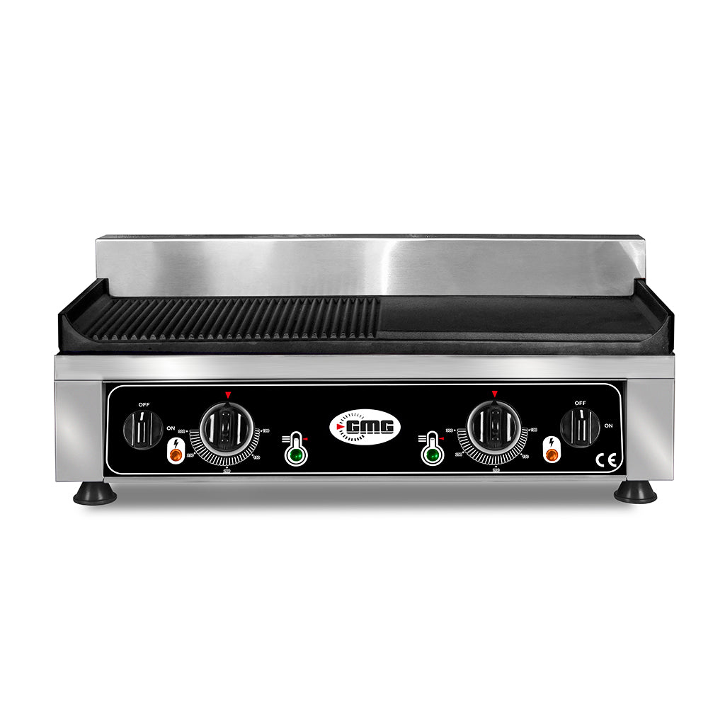 GMG Grillplatte (2 Heizzonen, glatt und gerillt), Edelstahl und Gusseisen, 2,2kW, 230V, 540x330x240mm (GP5530EG)