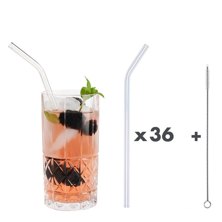 Klare Glas Trinkhalme + Nylon-Reinigungsbürste - NOPLASTIK