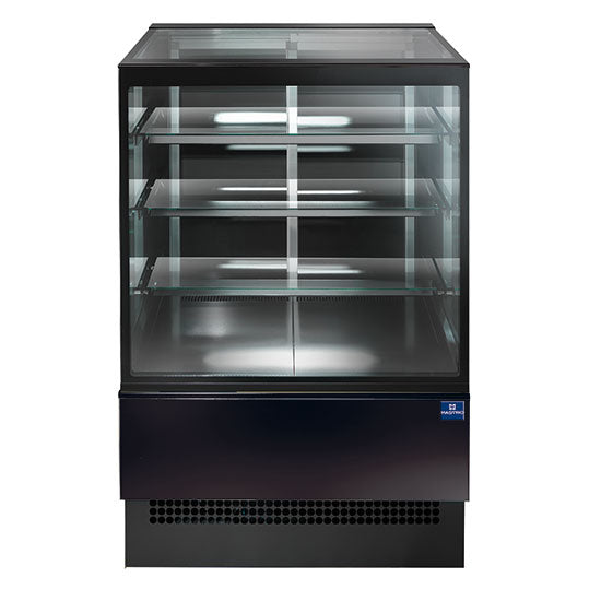 Mastro Warme Theke mit 3 Regalböden und gerader Frontverglasung, Umluft, B=1200 mm - RAL9005