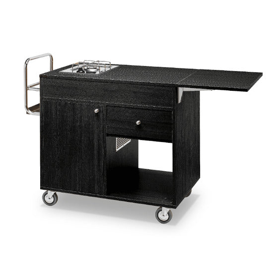 Mastro Flambierwagen (mit 1 Kochfläche und 2 Brennern), Holz und Edelstahl, Schwarz und Silber, 1370x570x910mm