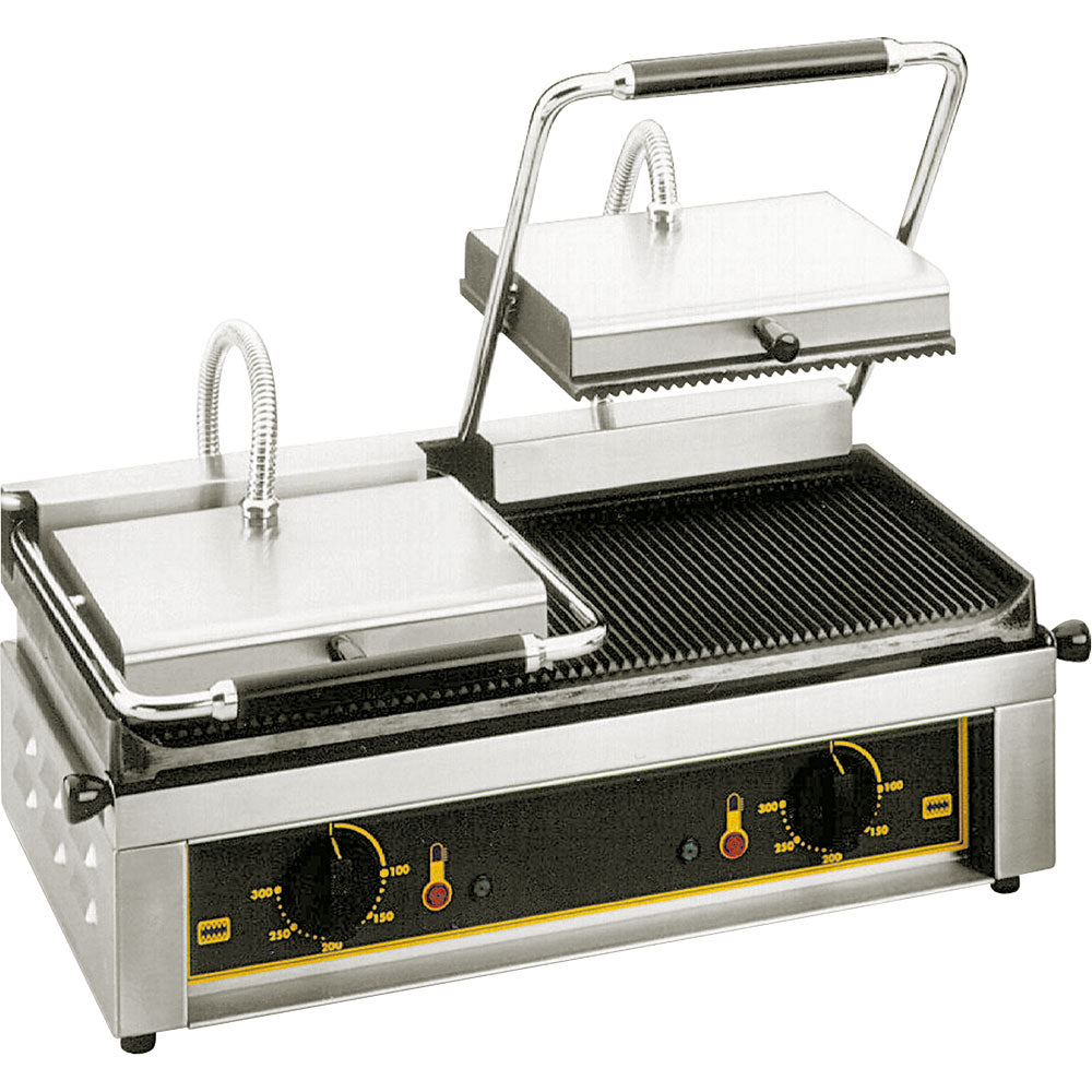 ROLLER GRILL Kontaktgrill (Doppelt, gerillt), Edelstahl und Gusseisen, 4kW, 380V, 600x385x220mm