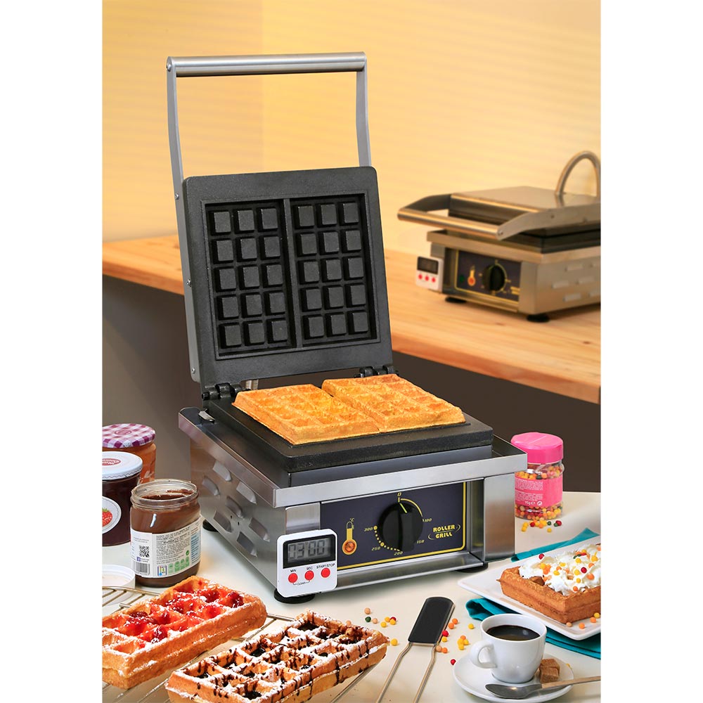 ROLLER GRILL Waffeleisen "Brüsseler Waffelform", Edelstahl und Gusseisen, Silber und Schwarz, 1,6kW, 230V, 305x440x230mm