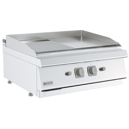 Mastro Gas-Grillplatte, Tischmodell, 1/2 glatte und 1/2 gerillte verchromte Platte