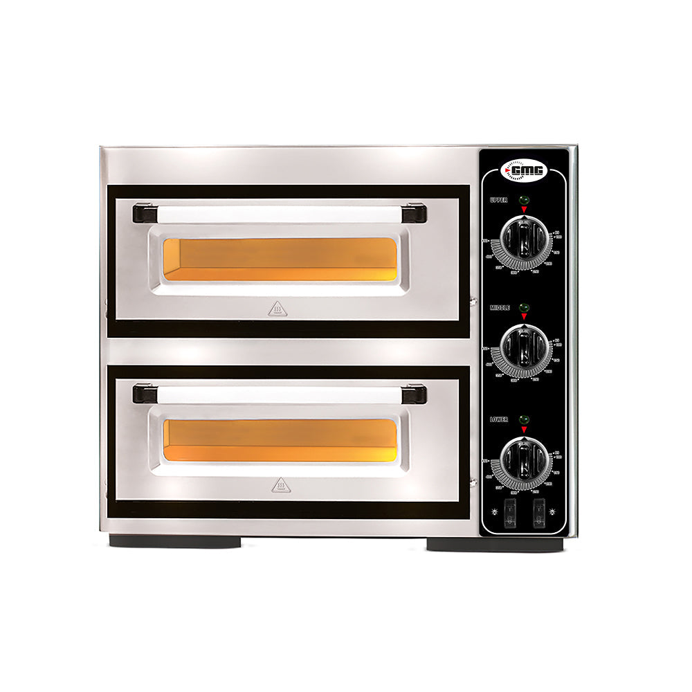 GMG Pizzaofen, 2 Backkammern für je 4 Pizzen à Ø25cm, Boden aus Schamott, 6kW (PF5050DE3)