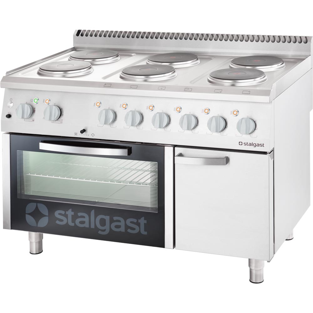 Stalgast Elektro-Herd mit 6 Kochplatten, Umluft-Backofen GN 1/1 und eintürigem Unterschrank, Serie 700 ND