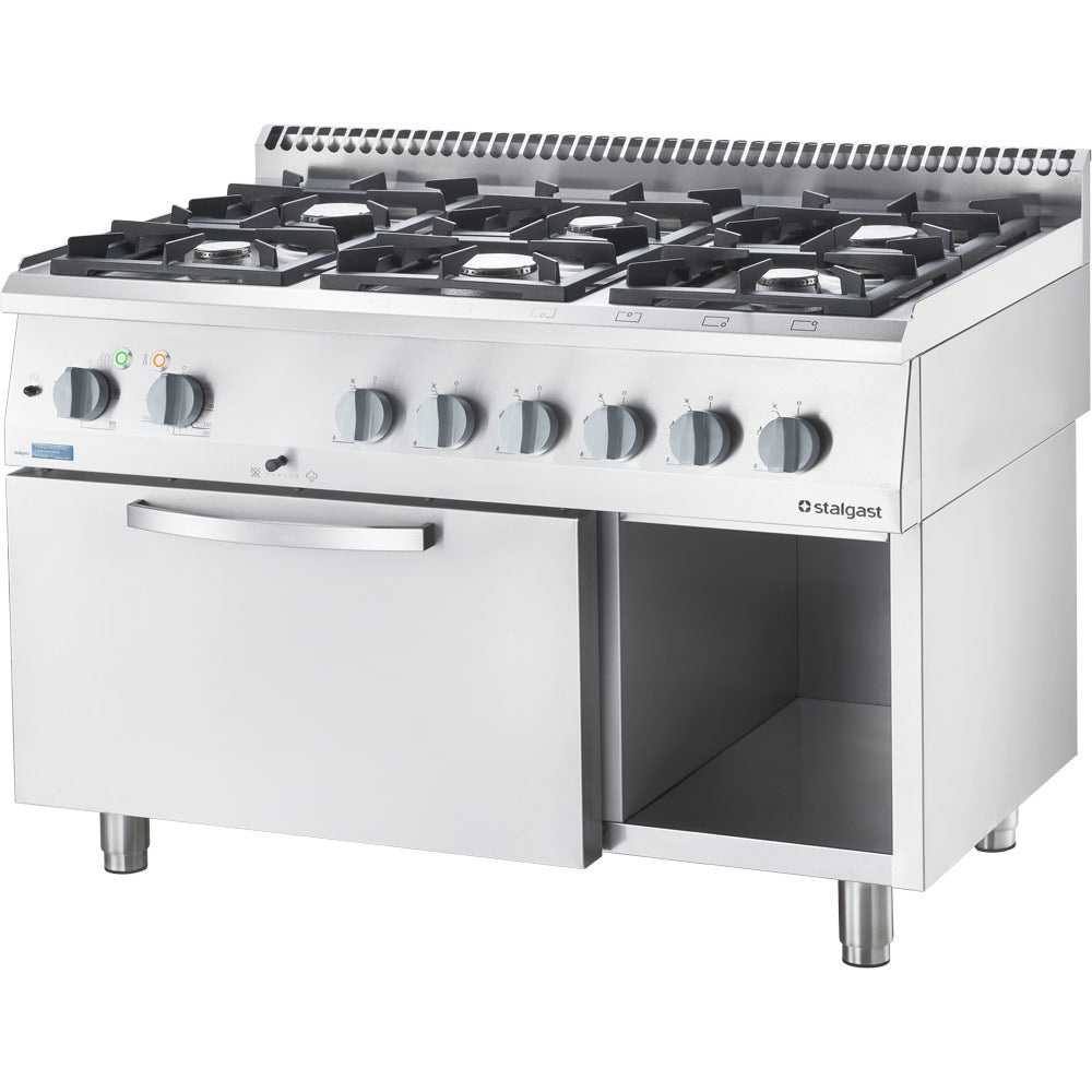 Stalgast Gasherd ECO 6 Brenner mit Elektro-Heißluftofen (600 x 400 mm / GN 1/1) Serie 700 ND - G20, 6-Brenner (3x3,5 + 3x5 kW)