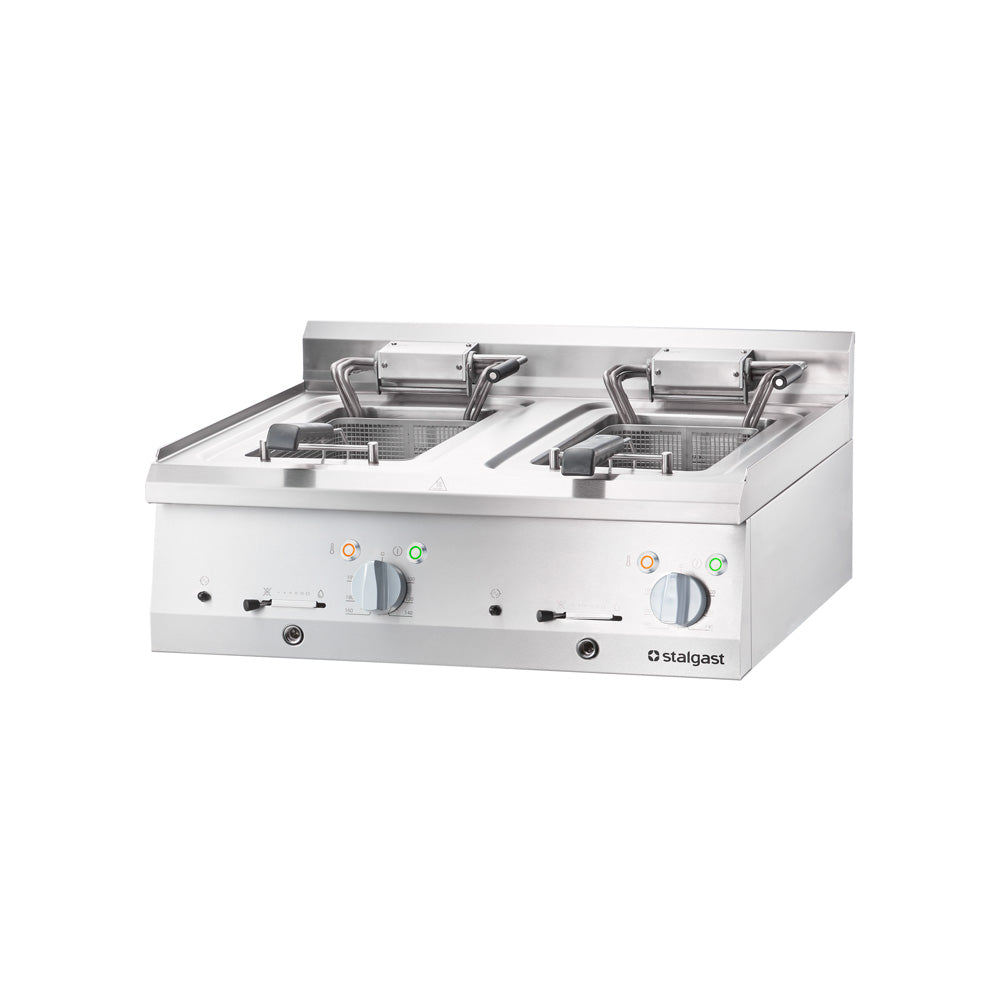 Stalgast Elektro-Fritteuse (Doppelbecken, als Tischgerät), Edelstahl, Serie: 700 ND, 2x9kW, 400V, Inhalt: 20L, 800x700x250mm
