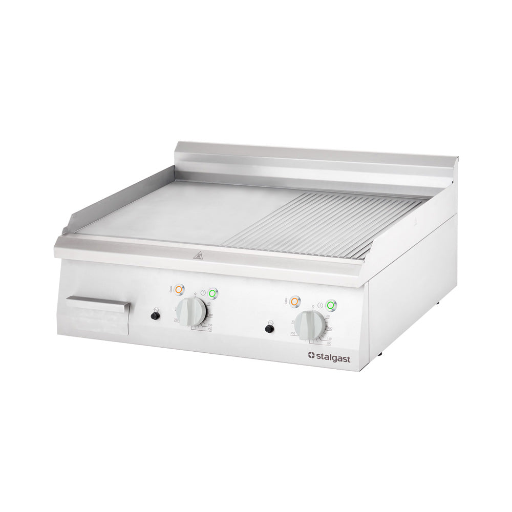 Stalgast Elektro-Griddleplatte (Glatte und Gerillte Grillfläche, als Tischgerät), Edelstahl, Silber, Serie: 700 ND, 8,1kW, 400V, 800x700x250mm