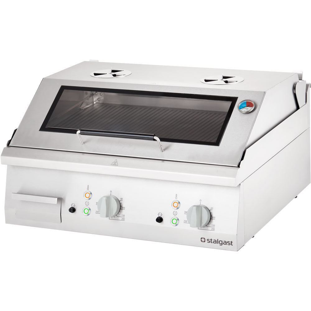 Stalgast Elektro-Griddleplatte als Tischgerät mit Deckel, 800x700 mm, gerillte Grillfläche, Serie 700 ND