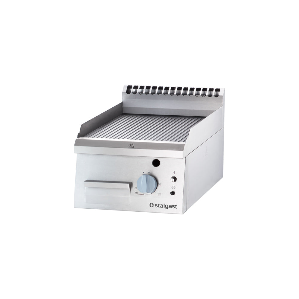 Stalgast Gas-Griddleplatte (Gerillte Grillfläche, als Tischgerät), Edelstahl, Serie: 700 ND, 6,5kW, 230V, 400x700x250mm