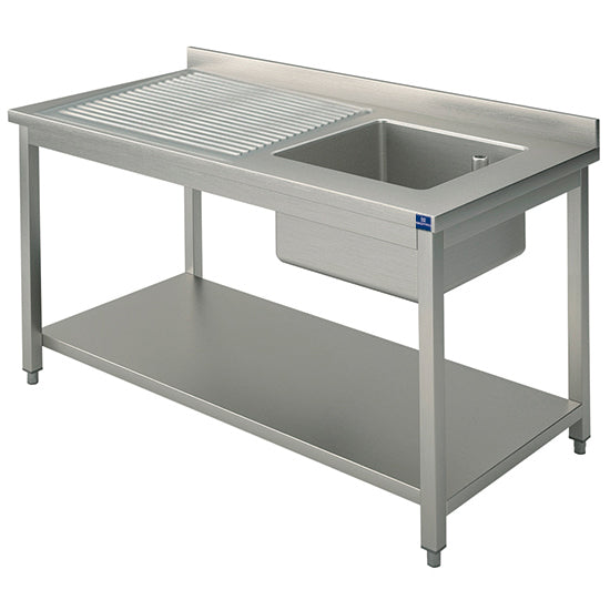 Mastro Spültisch, 1 Becken, Tropftasse links, auf Beinen, mit Zwischenboden, 1400x700 mm
