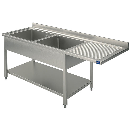 Mastro Spültisch mit Zwischenboden für Einbau-Geschirrspüler, 2 Becken links, 1800x600 mm
