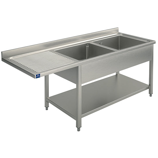Mastro Spültisch mit Zwischenboden für Einbau-Geschirrspüler, 2 Becken rechts, 1600x600 mm