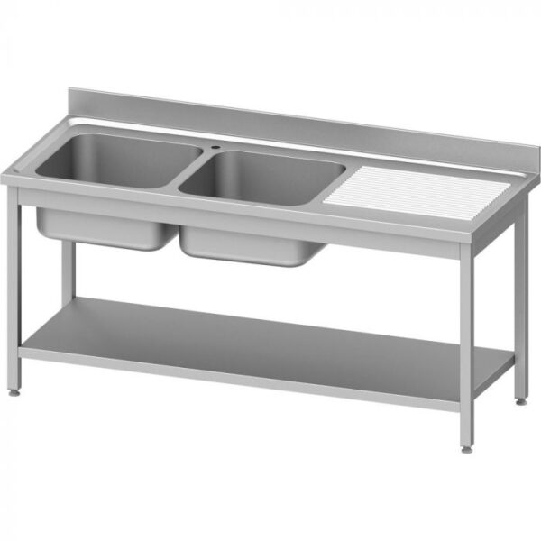 Stalgast Spültisch "ECO" (Mit 2 Becken, mit Aufkantung & Grundboden), Edelstahl, Serie: ECO, Silber, Breite: ab 1000mm, Tiefe: ab 600mm