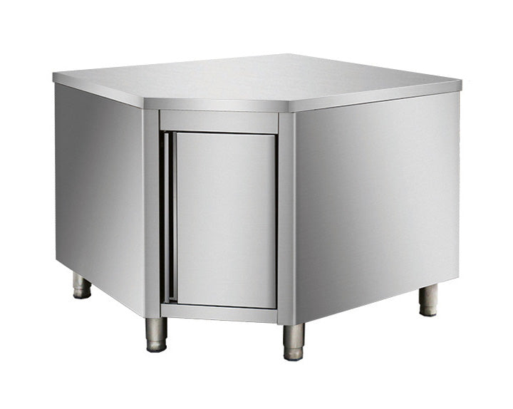 Skyrainbow Arbeitsschrank (Eckmodul 700er Bautiefe, mit Flügeltur), Edelstahl, 1000x1000x850mm