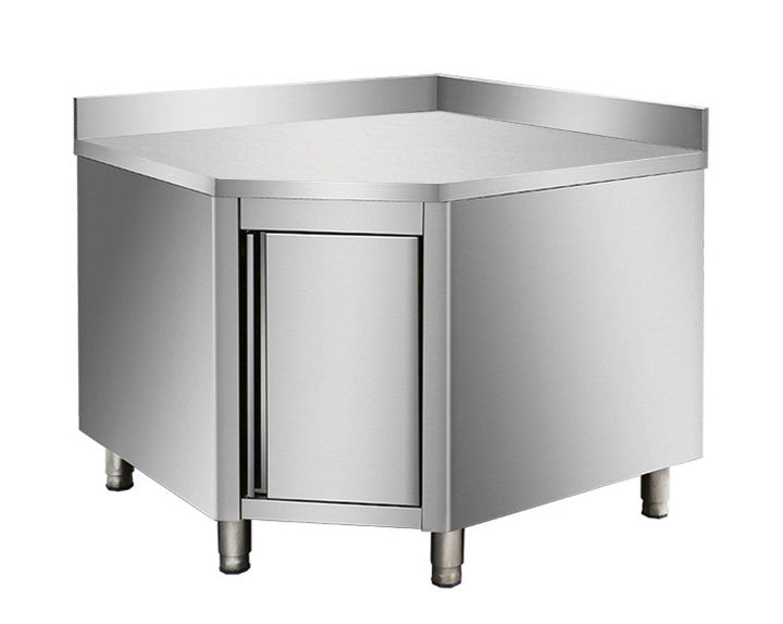 Skyrainbow Arbeitsschrank (Eckmodul 700er Bautiefe, mit Flügeltur, mit Aufkantung), Edelstahl, 1000x1000x850mm