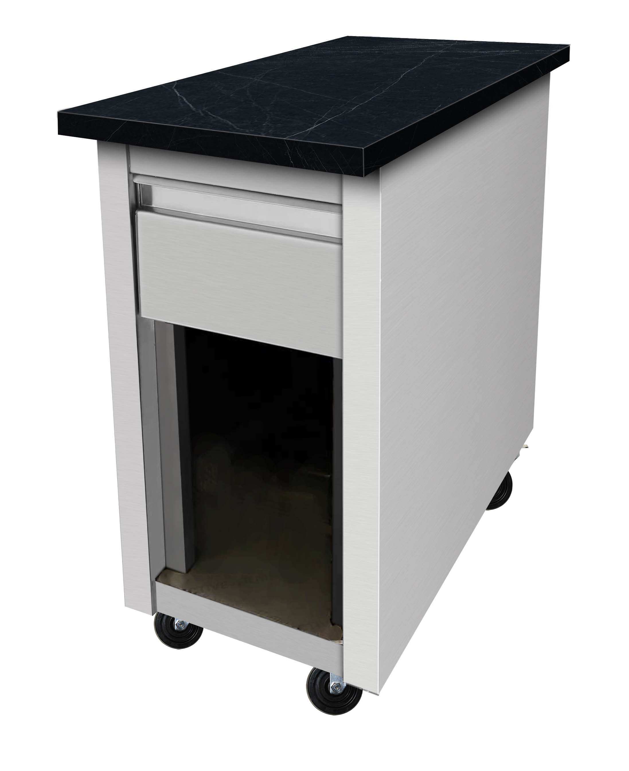 Skyrainbow Kassentisch aus Edelstahl, Granit Star Galaxy schwarz, mit Holzverkleidung, 40 x 82