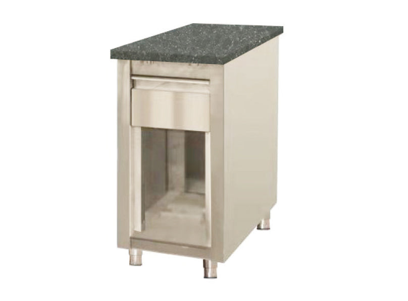 Skyrainbow Kassentisch (Mit Holzverkleidung), Edelstahl, Granit und Holz, Braun, Grau und Schwarz, 600x820x870mm