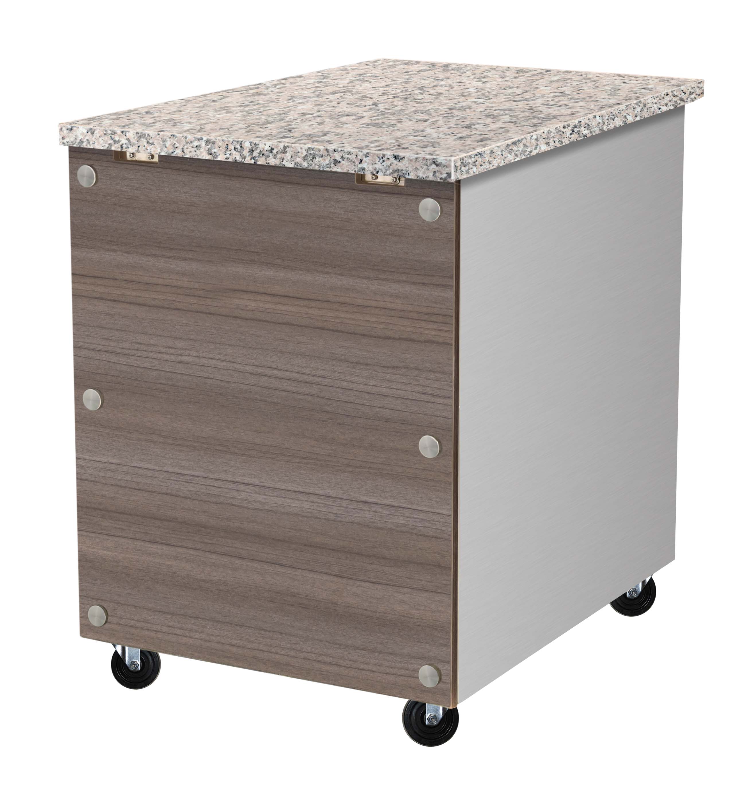 Skyrainbow Kassentisch aus Edelstahl, Granit rosa-grau, mit Holzverkleidung, 80 x 82