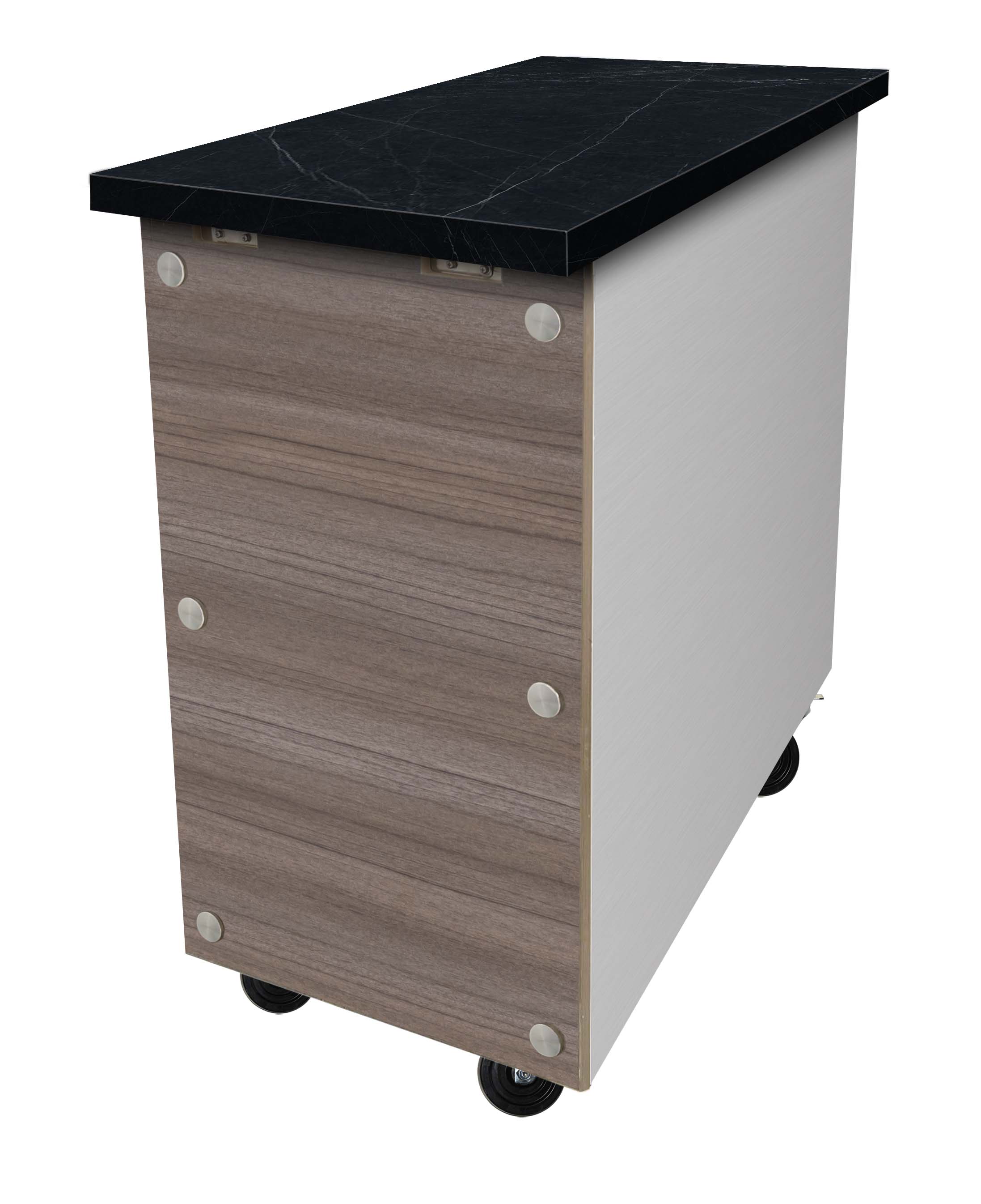 Skyrainbow Kassentisch aus Edelstahl, Granit Star Galaxy schwarz, mit Holzverkleidung, 80 x 82