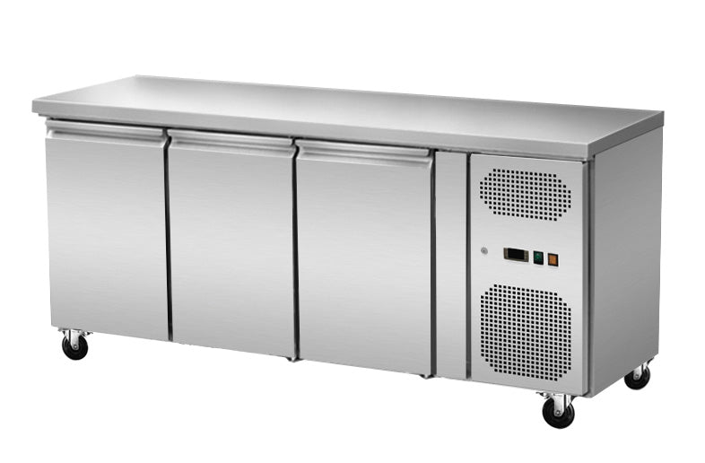 Skyrainbow Kühltisch (3 Türen, Umluft), Edelstahl, Silber, 0,3kW, 230V, 1800x700x860mm