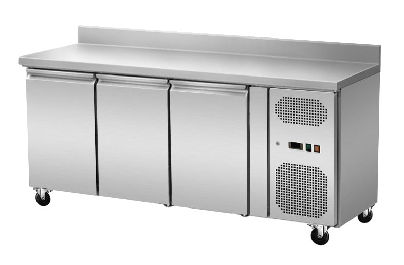 Skyrainbow Kühltisch (3 Türen mit Aufkantung, Umluft), Edelstahl, Silber, 0,3kW, 230V, 1800x700x860mm