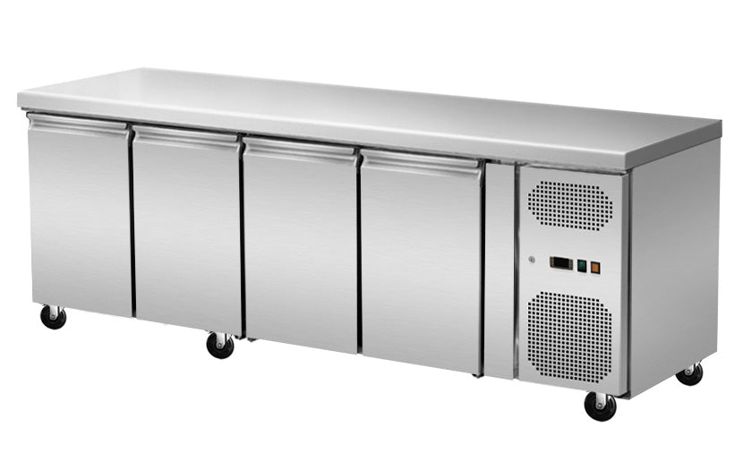 Skyrainbow Kühltisch (4 Türen, Umluft), Edelstahl, Silber, 0,43kW, 230V, 2230x700x860mm