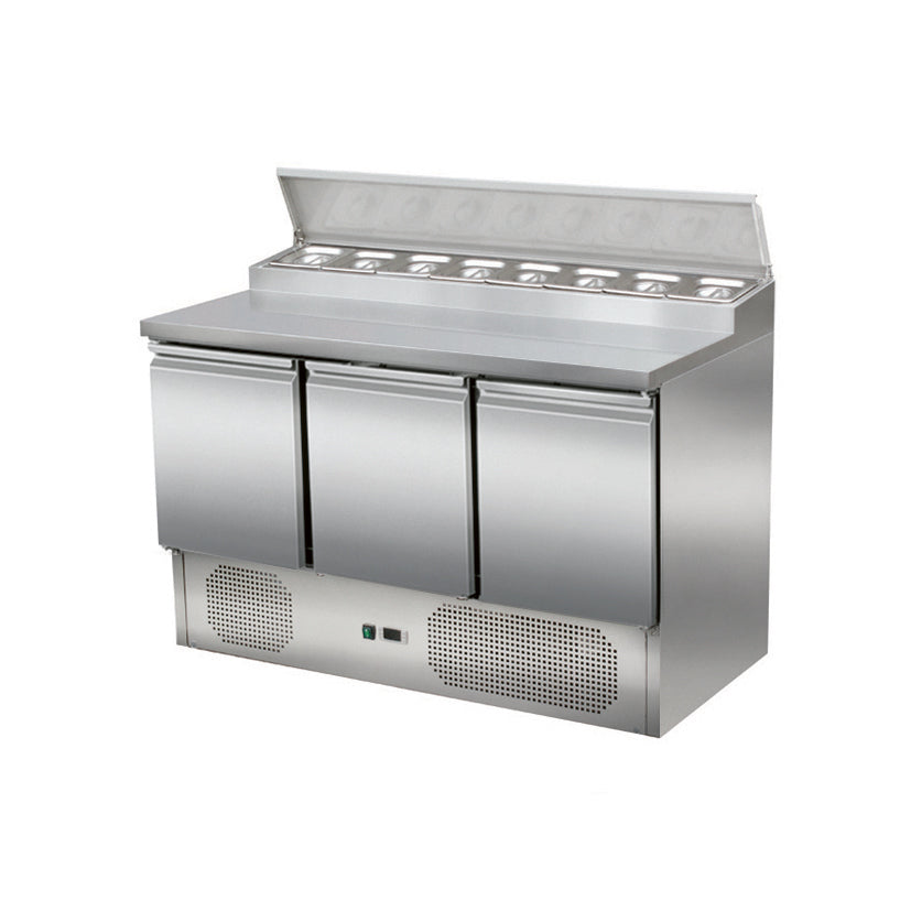 Skyrainbow Saladette/Zubereitungstisch 3 Türen, Unterbaukühlung, 137x70