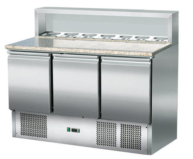 Skyrainbow Pizzasaladette 3 Türen, Aufsatz Edelstahl,137 x 70