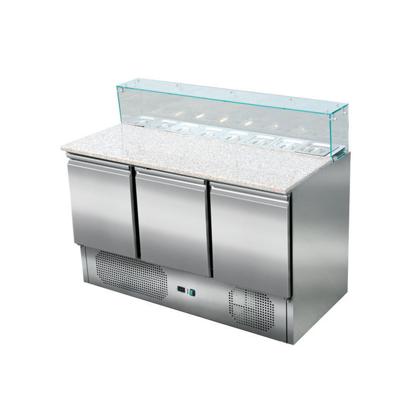 Skyrainbow Pizzasaladette 3 Türen, eckiger Glasaufsatz, 137 x 70