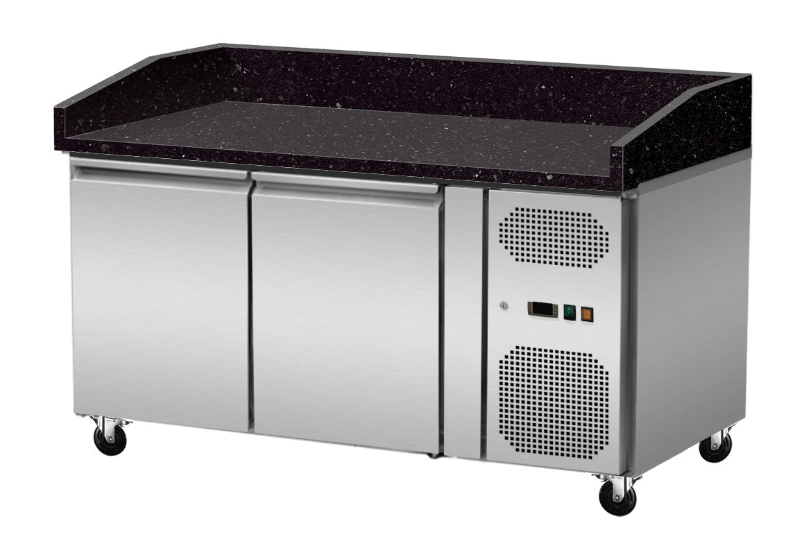Skyrainbow Pizza Kühltisch (2 Türen), Edelstahl und Granit, Silber und Schwarz, 0,29kW, 230V, 1510x800x860mm