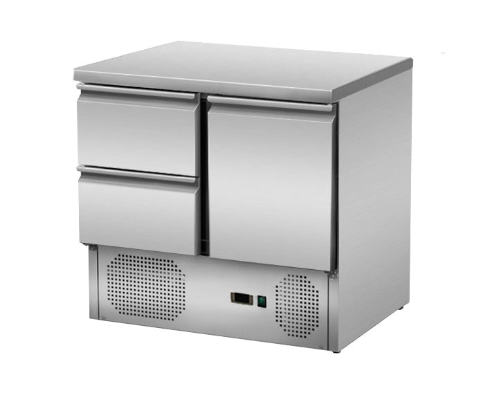Skyrainbow Kühltisch (1 Tür 2 Schubladen, Unterbaukühlung), Edelstahl, Silber, 0,21kW, 230V, 900x700x870mm