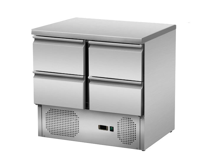 Skyrainbow Kühltisch (4 Schubladen, Unterbaukühlung), Edelstahl, Silber, 0,21kW, 230V, 900x700x870mm