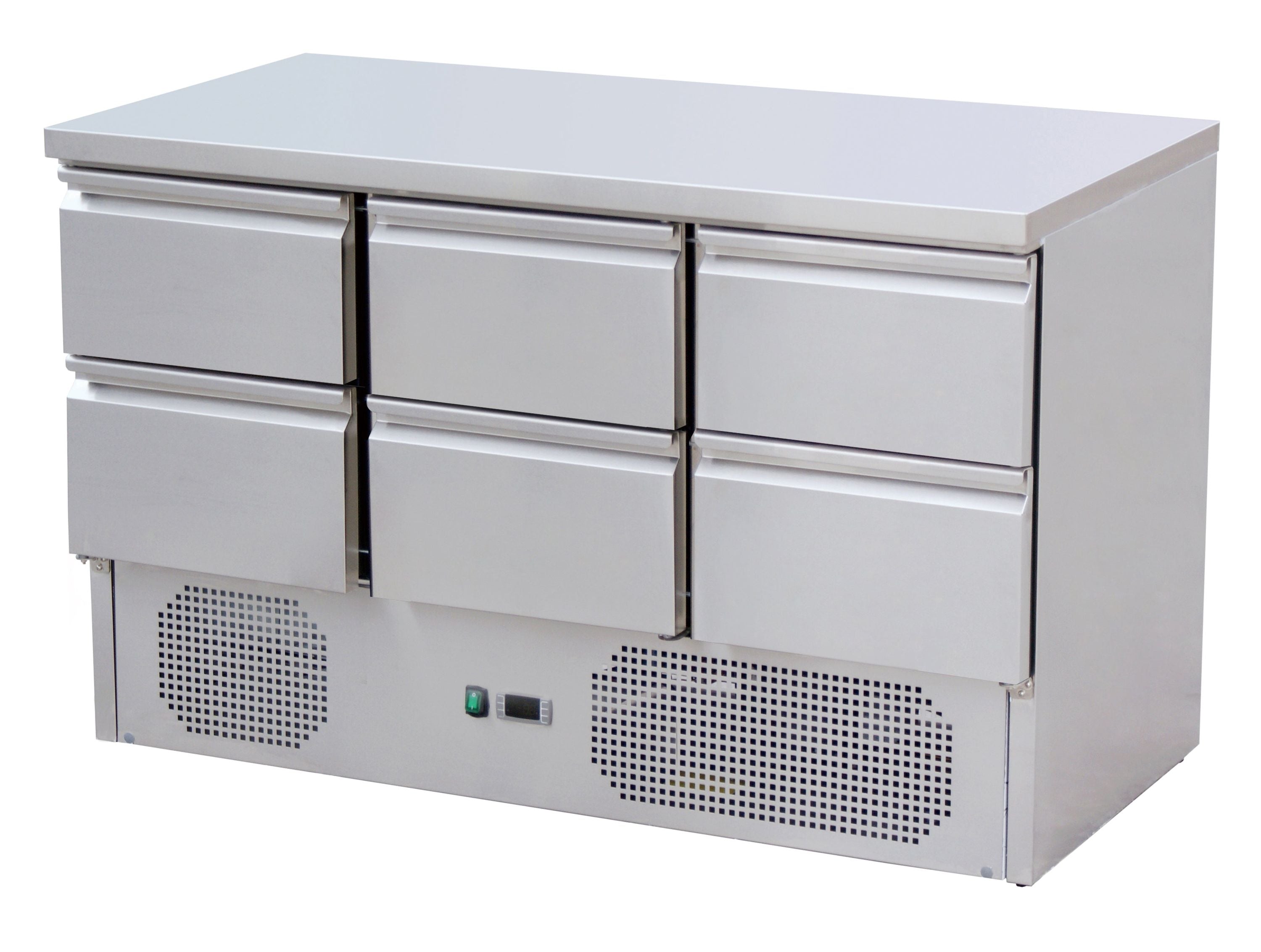 Skyrainbow Kühltisch (6 Schubladen, Unterbaukühlung), Edelstahl, Silber, 0,4kW, 230V, 1370x700x870mm
