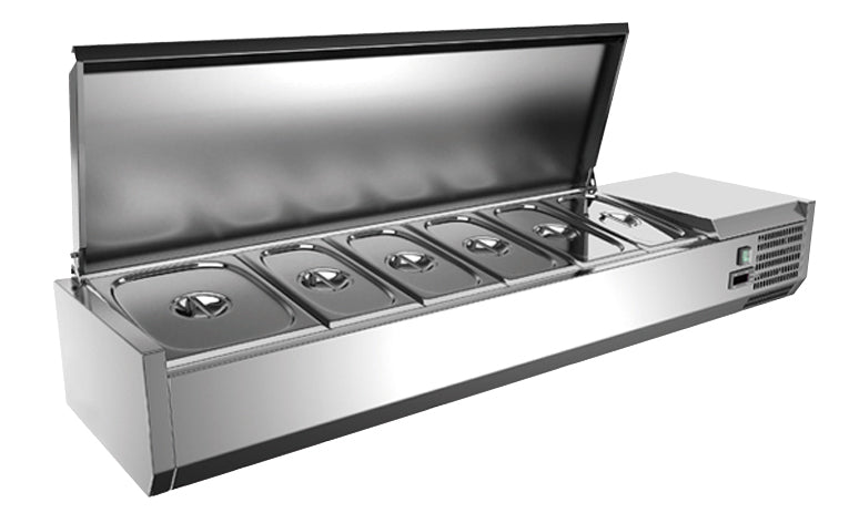 Skyrainbow Kühlaufsatzvitrine (GN 1/3, mit Edelstahldeckel), Edelstahl, Silber, 0,1kW, 230V, 1200m400m260mm