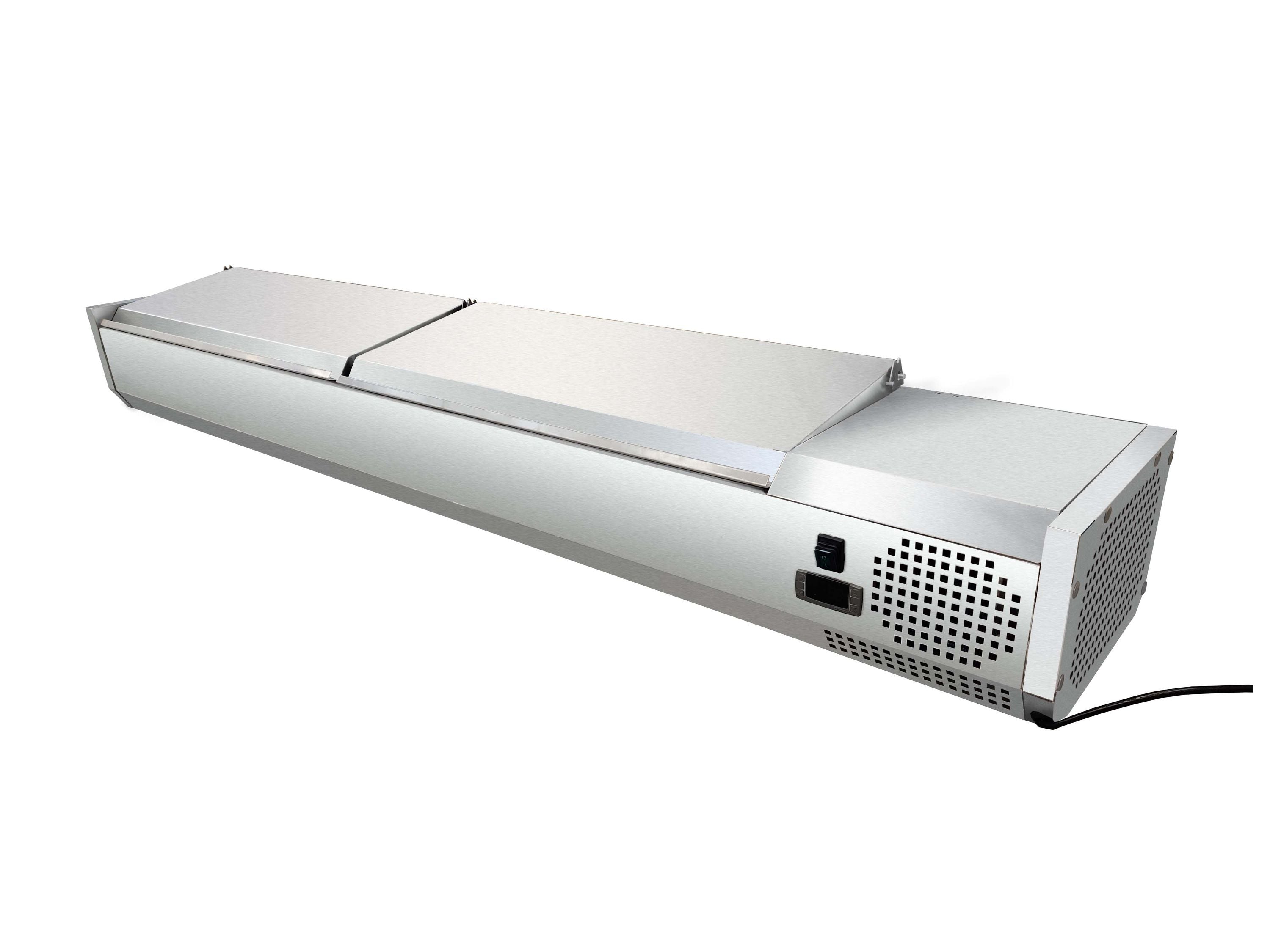 Skyrainbow Kühlaufsatzvitrine (GN 1/4, mit Edelstahldeckel), Edelstahl, Silber, 0,15kW, 230V, 1800x340x260mm