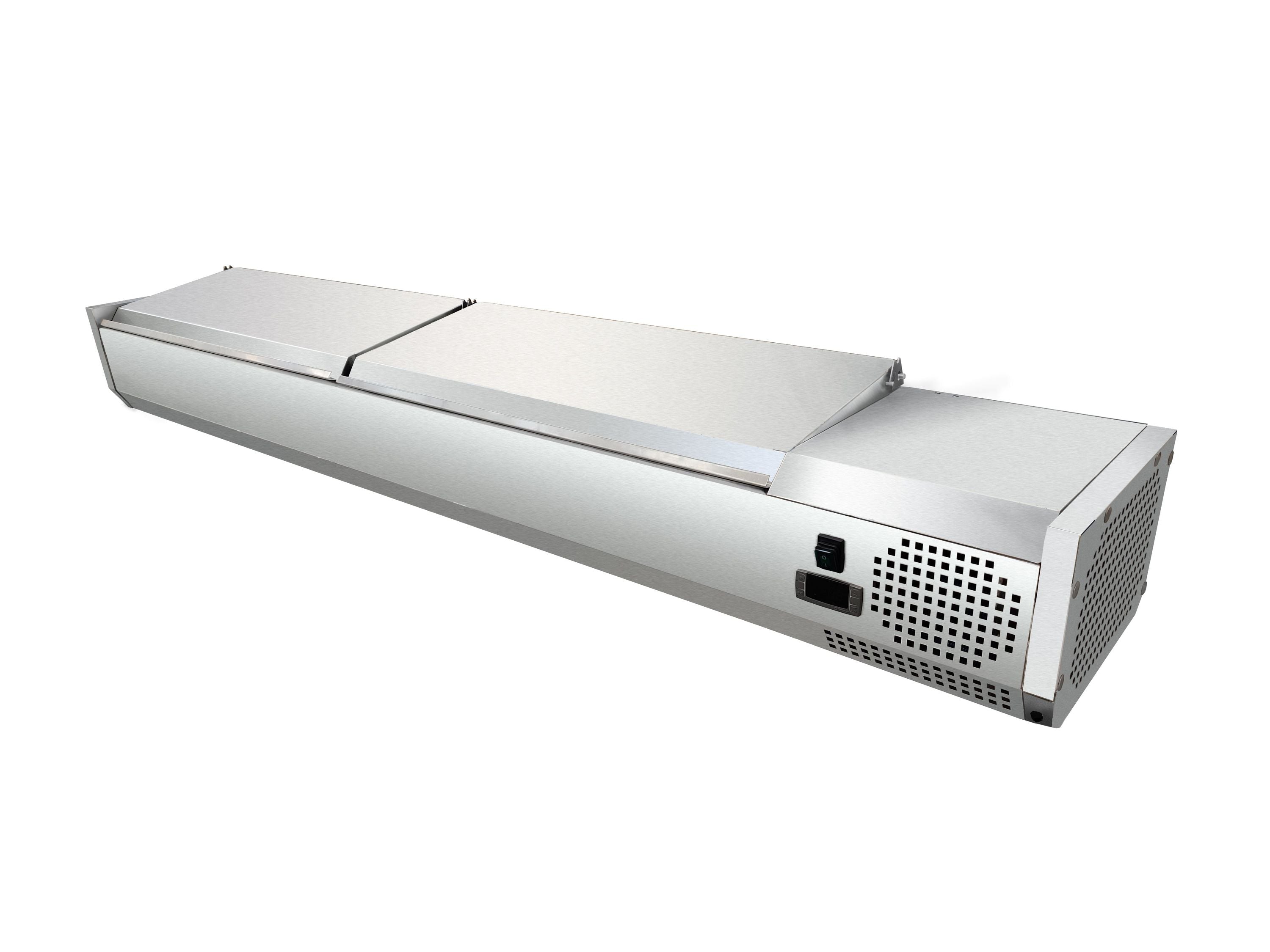 Skyrainbow Kühlaufsatzvitrine (GN 1/4, mit Edelstahldeckel), Edelstahl, Silber, 0,15kW, 230V, 2000x340x260mm