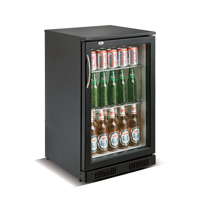 Skyrainbow Flaschenkühlschrank (1 Flügeltür), Edelstahl und Aluminium, Schwarz und Silber, 0,19kW, 230V, 138L, 600x500x900mm