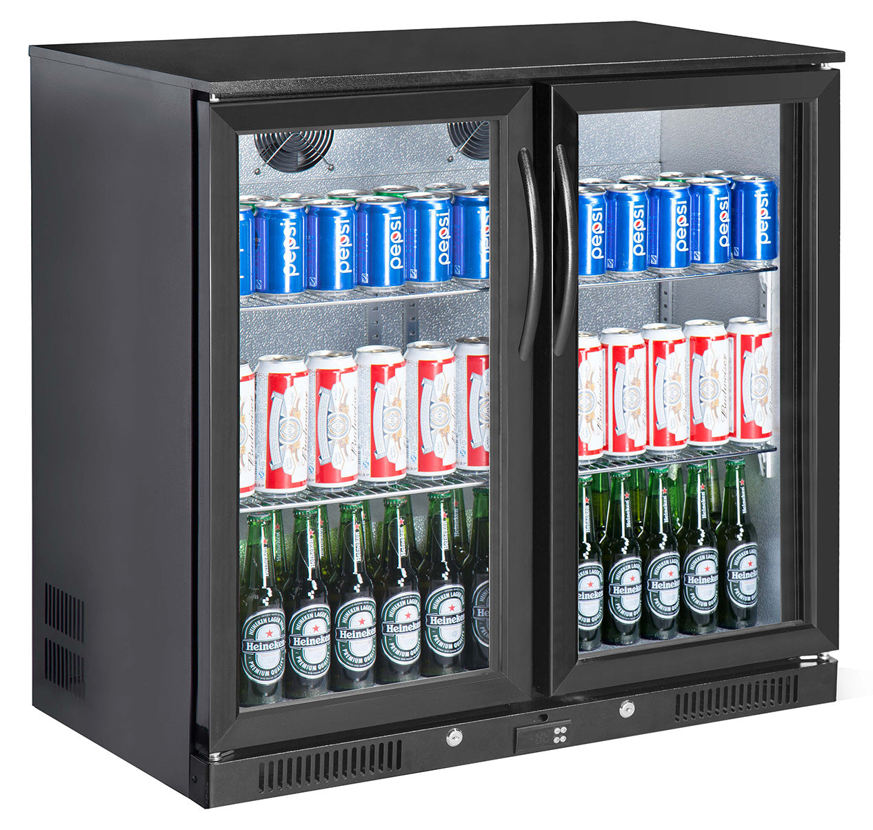 Skyrainbow Flaschenkühlschrank (2 Flügeltüren), Schwarz, Inhalt: 200 Liter, 902x565x900mm